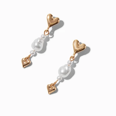 Gold-tone Heart Pearl Drop Earrings