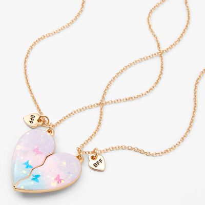 Best Friends Glitter Butterfly Split Heart Necklaces - 2 Pack