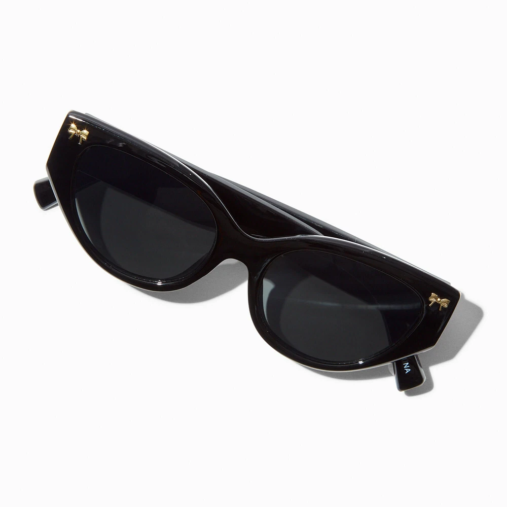 Gold Bow Studded Black Retro Sunglasses