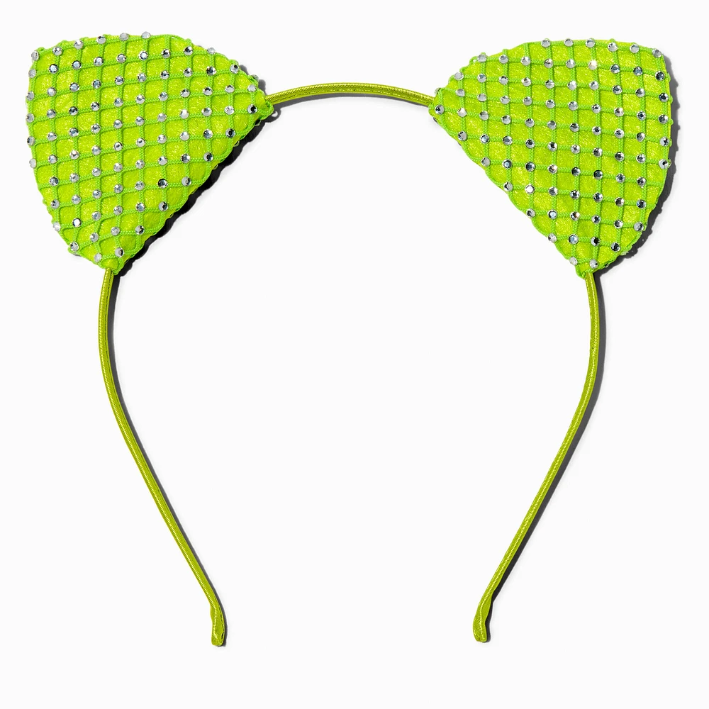 Green Diamante Cat Ears Headband