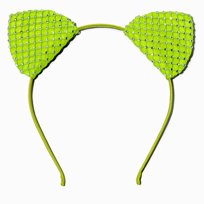 Green Diamante Cat Ears Headband