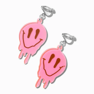 Melting Pink Happy Face 2" Clip-On Drop Earrings