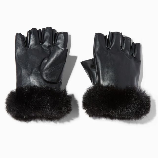 Claire's Faux Leather u0026 Fur Trim Black Fingerless Gloves | Brazos Mall