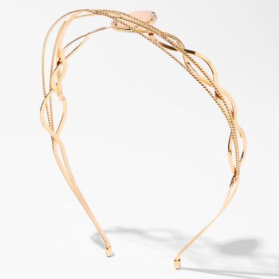 Pink Gemstone Multi Row Gold Metal Headband