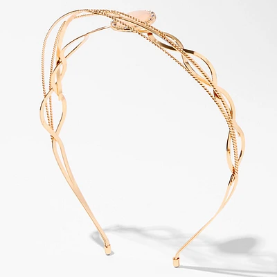 Pink Gemstone Multi Row Gold Metal Headband