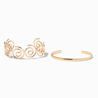 Gold-tone Swirl Cuff Bracelet Set - 2 Pack