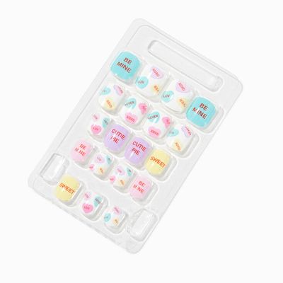 Conversation Hearts Square Press On Faux Nail Set - 24 Pack