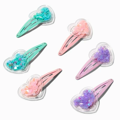 Claire's Club Pastel Heart Shaker Snap Hair Clips - 6 Pack