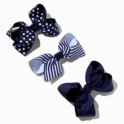 Claire's Club Navy Loopy Bow Hair Clips - 3 Pack