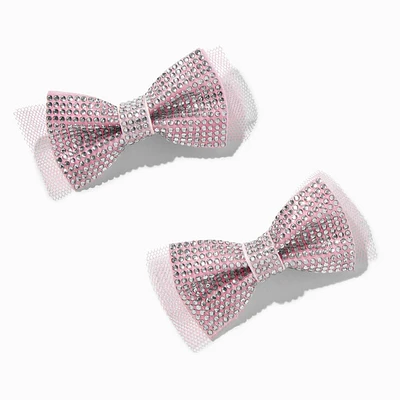 Claire's Pink Rhinestone Hair Bow Clips - 2 Pack