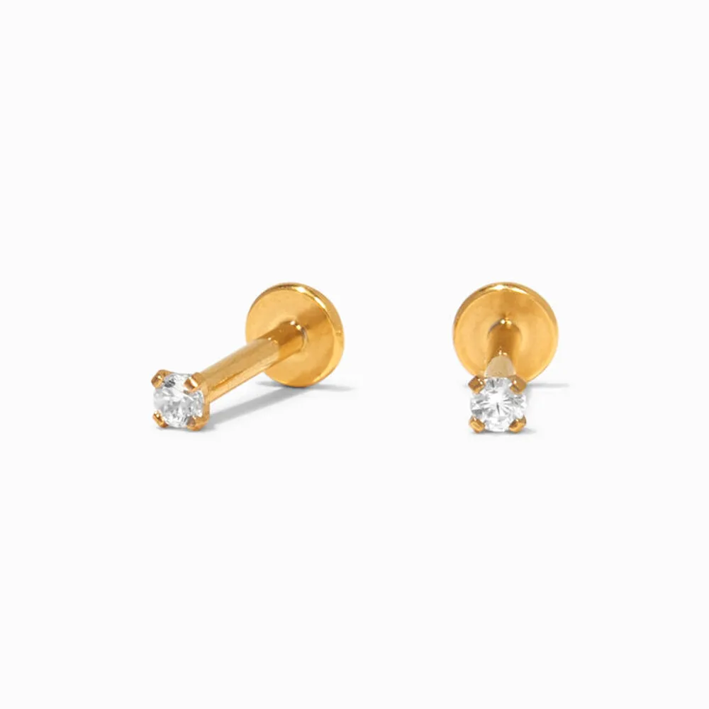 Claire's C LUXE by Claire's Gold Titanium Cubic Zirconia 2MM Round Flat  Back Stud Earrings