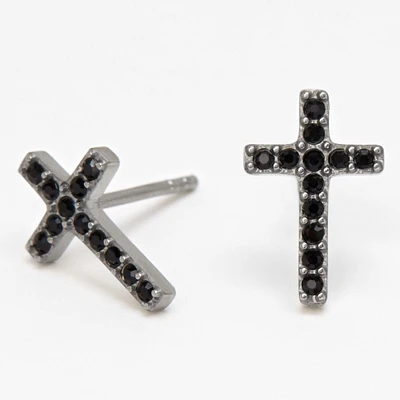 C LUXE by Claire's Black & Silver Titanium Crystal Cross Stud Earrings