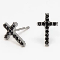 C LUXE by Claire's Black & Silver Titanium Crystal Cross Stud Earrings