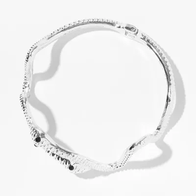 Silver Textured Snake Cuff Bracelet
