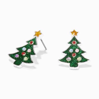 Silver Christmas Tree Stud Earrings