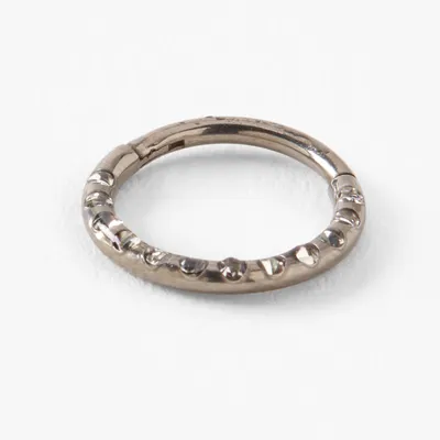 Silver Titanium 18G Studded Hoop Nose Ring