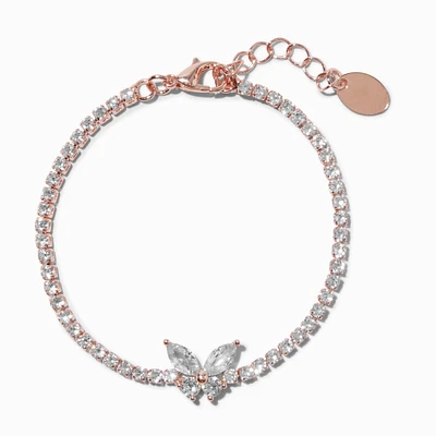 Cubic Zirconia Butterfly Tennis Bracelet - Rose Gold-Tone