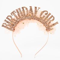 Rose Gold Birthday Girl Glitter Tulle Headband