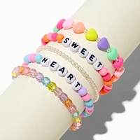 "Heart" & "Sweet" Candy Heart Beaded Stretch Bracelets - 5 Pack