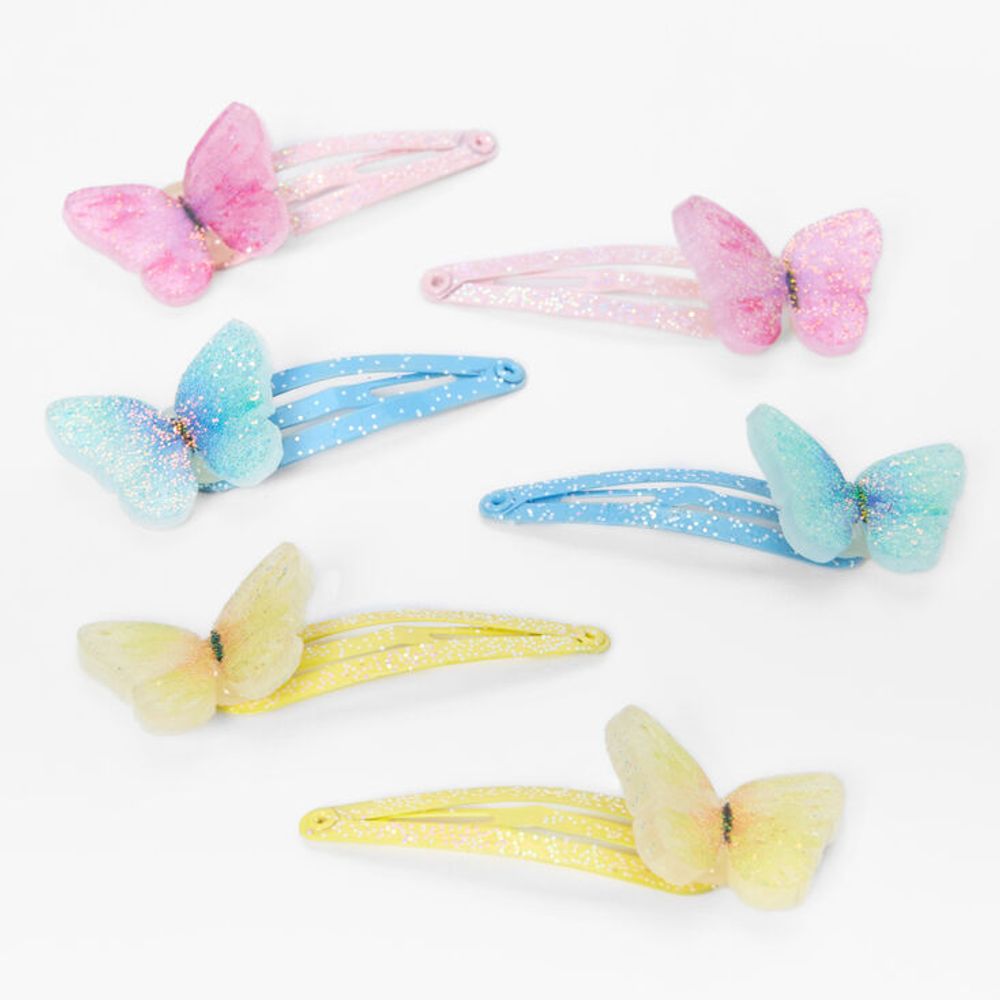 Claire's Club Pastel Glitter Butterfly Snap Hair Clips 6 Pack | Alexandria Mall