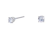 Silver Cubic Zirconia Round Stud Earrings - 4MM