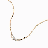 Gold-tone Cubic Zirconia Inline Crescent Pendant Necklace