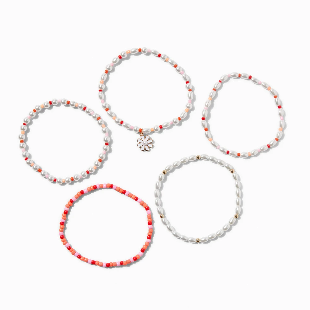 Pearl Beaded Stretch Bracelets - 5 Pack