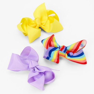 Claire's Club Rainbow Striped Bow Hair Clips - 3 Pack