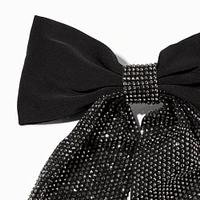 Black Rhinestone Large Hair Bow Clip