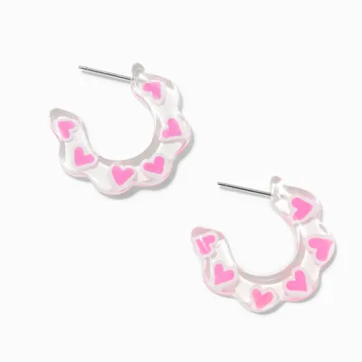 Pink Hearts 30MM Resin Hoop Earrings