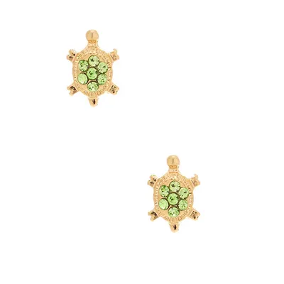 18kt Gold Plated Crystal Green Turtle Stud Earrings