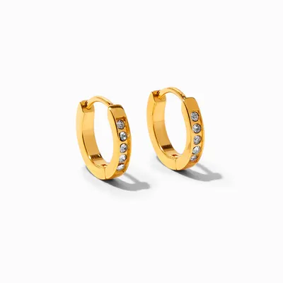 C LUXE by Claire's 18k Yellow Gold Plated Titanium 10MM Crystal Huggie Hoop Earrings