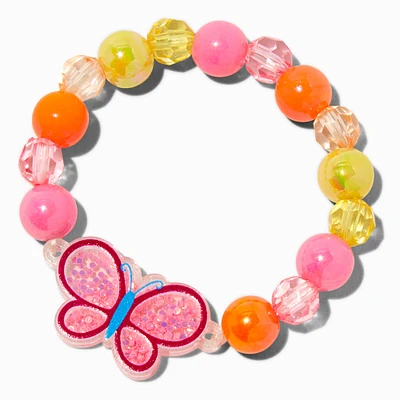 Claire's Club Pink Butterfly Shaker Charm Beaded Stretch Bracelet