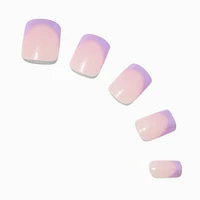 Holographic Purple French Tip Medium Square Vegan Faux Nail Set - 24 Pack