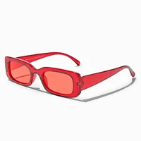 Translucent Red Rectangular Frame Sunglasses