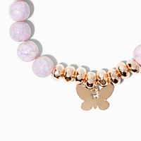 Pink Marble Beaded Butterfly Stretch Bracelet