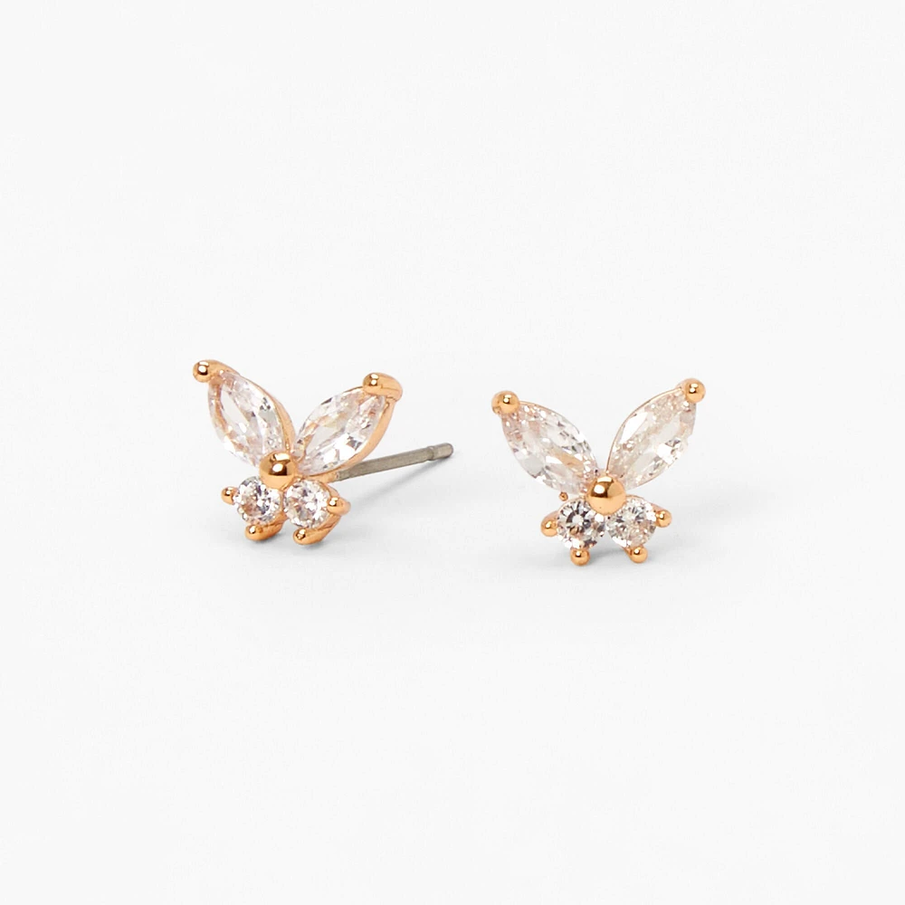 Gold-tone Cubic Zirconia Butterfly Stud Earrings