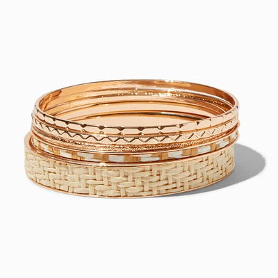 Gold-tone Raffia Bangle Bracelets - 5 Pack