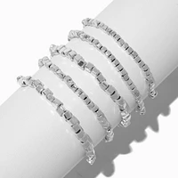 Silver-tone Square Stackable Bangle Bracelets - 5 Pack