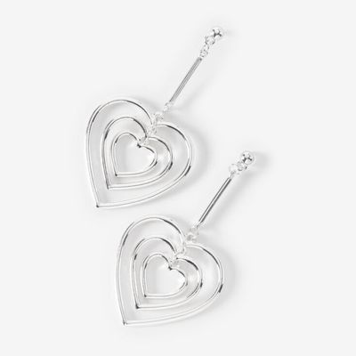 Silver Triple Hearts 2" Drop Earrings