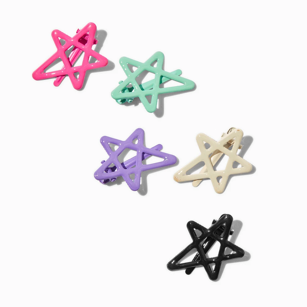 Neon Star Snap Hair Clips - 5 Pack