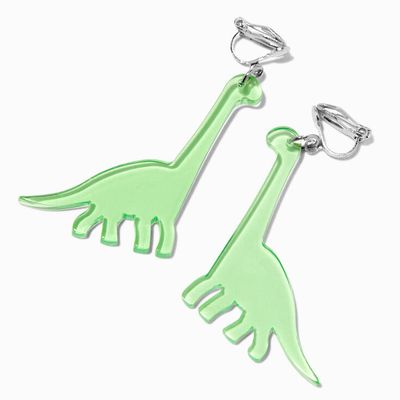Green Brachiosaurus Dinosaur Clip-On Drop Earrings