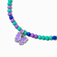 Claire's Club Green & Purple Butterfly Seed Bead Stretch Bracelet