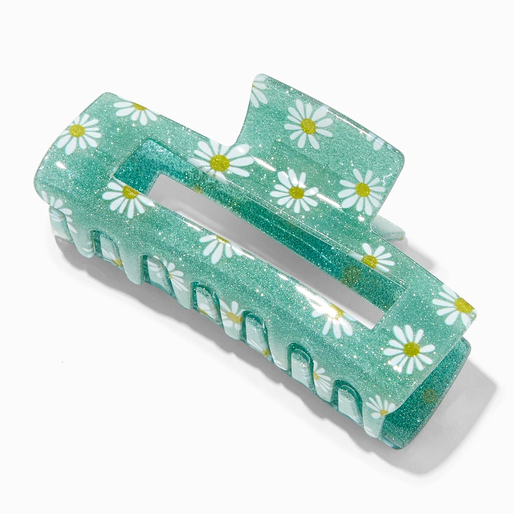 Green Daisy Large Rectangular Hair Claw