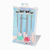 Silver-tone Chrome Bear Makeup Brush Set - 4 Pack