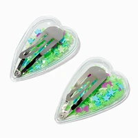 Claire's Club Green Shaker Heart Snap Hair Clips - 2 Pack