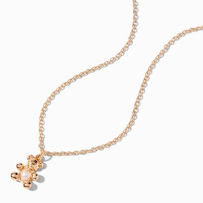 Gold June Birthstone Teddy Bear Pendant Necklace