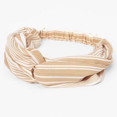 Tan & White Striped Knotted Headwrap