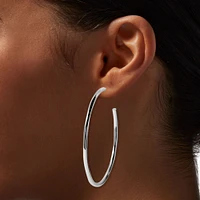 Silver-tone 60MM Tubular Hoop Earrings