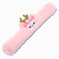 Pink Fuzzy Reindeer Slap Bracelet